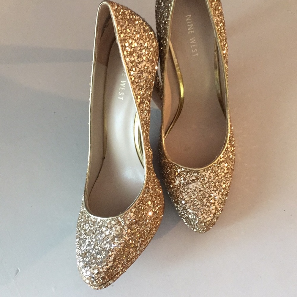 Nine West Gold Glitter Heels